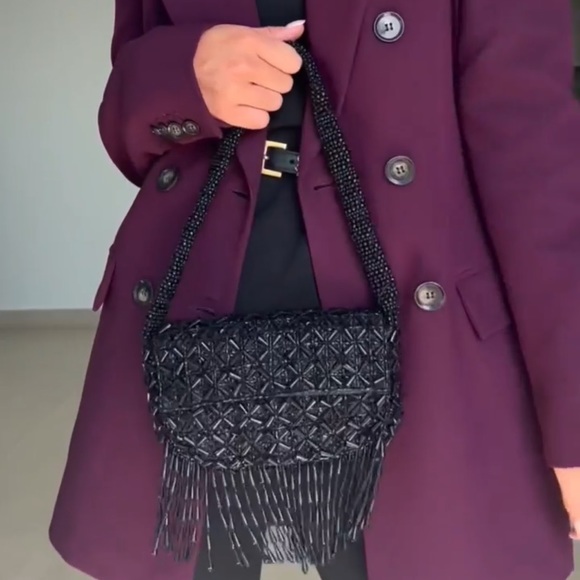 Zara Black Breaded Fringe Shoulder Bag